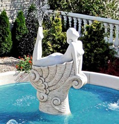 Casa Padrino fontaine Art Nouveau femme sur coquillage blanc / gris Ø 500 x H. 192 cm