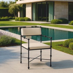Casa Padrino Luxury Wrought Iron Garden Chair with Armrests Beige / Black H. 100 cm