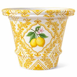 Casa Padrino maceta de lujo blanco / amarillo / multicolor Ø 80 x A. 63 cm - Decoración de jardín