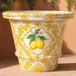Casa Padrino maceta de lujo blanco / amarillo / multicolor Ø 80 x A. 63 cm - Decoración de jardín