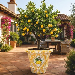 Casa Padrino maceta de lujo blanco / amarillo / multicolor Ø 80 x A. 63 cm - Decoración de jardín