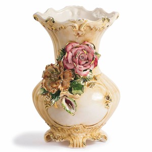 Casa Padrino Luxury Baroque Ceramic Vase Beige / Multicolored / Gold H. 42 cm - Made in Italy