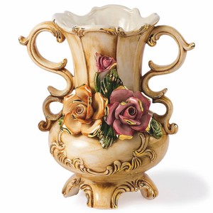 Casa Padrino Luxury Baroque Ceramic Vase Beige / Multicolored / Gold H. 27 cm - Made in Italy