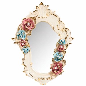 Casa Padrino espejo barroco de lujo de cerámica beige claro / multicolor / oro Al. 55 cm - Hecho en Italia