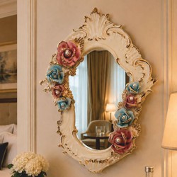 Casa Padrino miroir baroque de luxe en céramique beige clair / multicolore / or H. 55 cm - Fabriqué en Italie