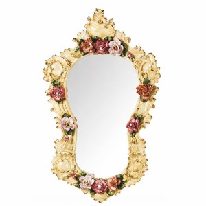 Luxus Barock Keramik Spiegel Wandspiegel Beige Bunt Gold