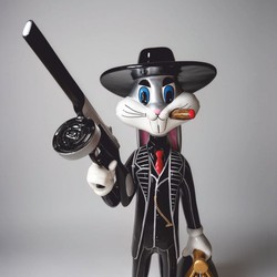 Große Deko Skulptur Figur Hase Schwarz Bunt