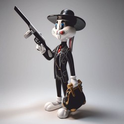 Große Deko Skulptur Figur Hase Schwarz Bunt
