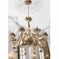 Prunkvoller Luxus Barock Keramik Kronleuchter Weiß Bunt Gold