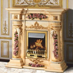 Casa Padrino chimenea eléctrica LED barroco de lujo beige / multicolor / oro 135 cm - Hecha en Italia