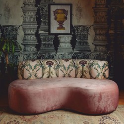 Casa Padrino Luxury Velvet Sofa with Baroque Patterned Fabric Pink / Multicolor 180 cm