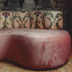 Casa Padrino Luxury Velvet Sofa with Baroque Patterned Fabric Pink / Multicolor 180 cm