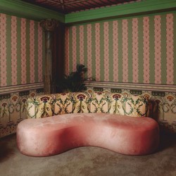 Casa Padrino sofá de lujo de terciopelo con tela de estampado barroco rosa / multicolor 220 cm - Muebles de hotel - Muebles de salón - Muebles de oficina