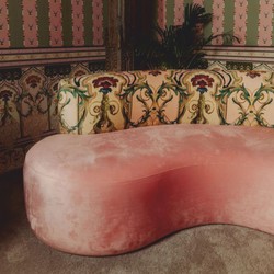 Casa Padrino sofá de lujo de terciopelo con tela de estampado barroco rosa / multicolor 220 cm - Muebles de hotel - Muebles de salón - Muebles de oficina