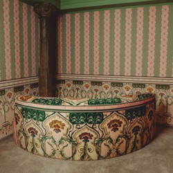 Casa Padrino sofá de lujo de terciopelo con tela de estampado barroco rosa / multicolor 220 cm - Muebles de hotel - Muebles de salón - Muebles de oficina