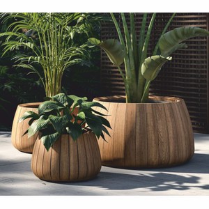Casa Padrino Luxus Teakholz Blumentopf Naturfarben Ø 90 cm - Runder Pflanzentopf - Garten Deko Accessoires - Terrassen Deko