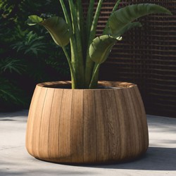 Casa Padrino maceta de lujo de madera de teca natural Ø 90 cm - Maceta redonda - Accesorios de decoración de jardín y patio