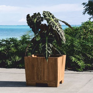 Casa Padrino pot de fleurs rond de luxe en bois de teck naturel 70 cm - Pot de fleurs carré - Accessoires de décoration de jardin - Décoration de terrasse