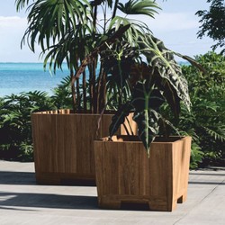 Casa Padrino vaso da fiori di lusso in legno di teak naturale 70 cm - Vaso quadrato - Accessori per del giardino - Decorazione per patio