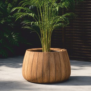 Casa Padrino pot de fleurs rond de luxe en bois de teck naturel Ø 70 cm - Pot de fleurs - Accessoires de décoration de jardin - Décoration de terrasse