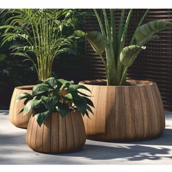 Runder Luxus Teakholz Blumentopf Pflanzentopf Naturfarben