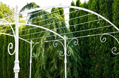 Casa Padrino Jugendstil Schmiedeeisen Pergola Weiß 300 cm - Schmiedeeisen Garten & Terrassen Möbel