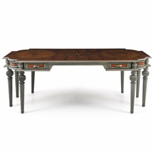 Casa Padrino Luxus Barock Massivholz Schreibtisch Braun / Grau 204 cm - Prunkvolle Büro Möbel - Barockstil Büro Möbel
