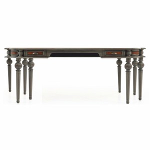 Casa Padrino Luxus Barock Massivholz Schreibtisch Braun / Grau 204 cm - Prunkvolle Büro Möbel - Barockstil Büro Möbel