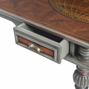 Casa Padrino Luxus Barock Massivholz Schreibtisch Braun / Grau 204 cm - Prunkvolle Büro Möbel - Barockstil Büro Möbel