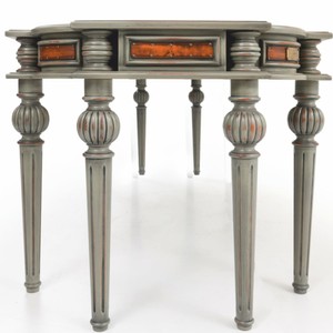 Casa Padrino Luxus Barock Massivholz Schreibtisch Braun / Grau 204 cm - Prunkvolle Büro Möbel - Barockstil Büro Möbel