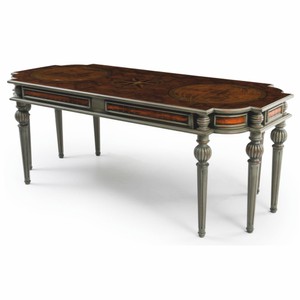 Casa Padrino Luxus Barock Massivholz Schreibtisch Braun / Grau 204 cm - Prunkvolle Büro Möbel - Barockstil Büro Möbel