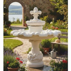 Casa Padrino Fuente Barroco Lirio Blanco Ø 130 x Al. 140 cm - Fuente Redonda de Jardín - Decoración para Jardín y Patio