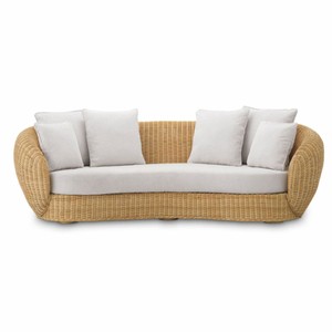 Casa Padrino Luxus Rattan Sofa mit Kissen Naturfarben / Creme 240 cm - Wohnzimmer & Hotel Möbel - Rattan Möbel - Luxus Möbel