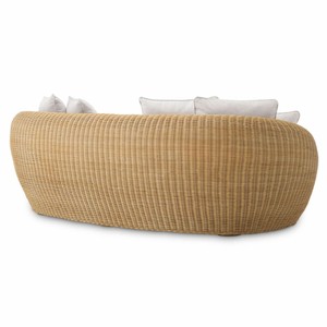 Casa Padrino Luxus Rattan Sofa mit Kissen Naturfarben / Creme 240 cm - Wohnzimmer & Hotel Möbel - Rattan Möbel - Luxus Möbel