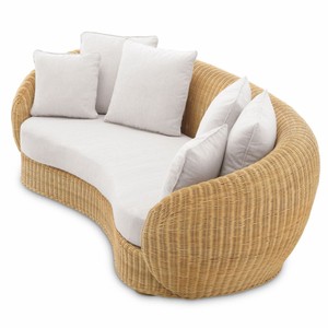 Casa Padrino Luxus Rattan Sofa mit Kissen Naturfarben / Creme 240 cm - Wohnzimmer & Hotel Möbel - Rattan Möbel - Luxus Möbel