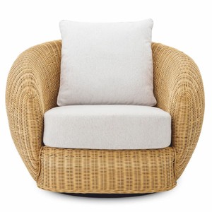 Casa Padrino Luxus Rattan Drehsessel Naturfarben / Creme 100 cm - Wohnzimmer & Hotel Möbel - Rattan Möbel - Luxus Möbel