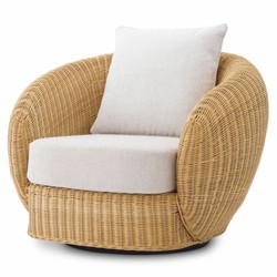 Luxus Rattan Drehsessel mit Kissen Naturfarben Creme