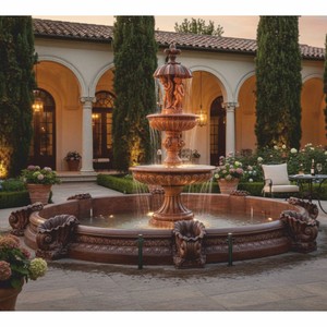 Casa Padrino fuente barroco con marco marrón Ø 545 x Al. 290 cm - Fuente de jardín nostálgico - Fuente para hotel - Decoración de jardín