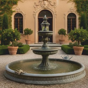 Casa Padrino fuente barroco con marco gris Ø 400 x Al. 280 cm - Fuente de jardín nostálgico - Fuente para hotel - Decoración de jardín