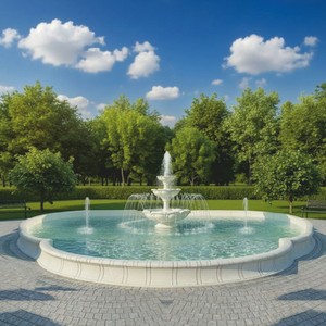Prunkvoller Barock Garten Springbrunnen mit Brunnenumrandung Weiß Grau