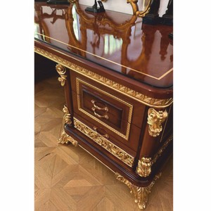 Casa Padrino Luxus Barock Massivholz Schreibtisch Braun / Gold 240 cm - Prunkvoller Barock Bürotisch - Barock Büro Möbel