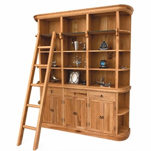 Casa Padrino Landhausstil Eichenholz Schrank mit Leiter Naturfarben 200 x 45 x H. 240 cm - Bücherschrank - Büroschrank - Landhausstil Möbel