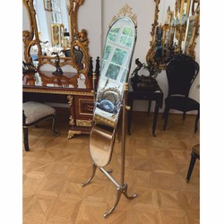 Casa Padrino miroir sur pied baroque de luxe argent / or H. 165 cm - Miroir pivotant - Mobilier baroque - Fabriqué en Italie