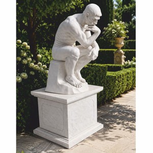 Casa Padrino sculpture de jardin Art Nouveau en marbre blanc avec socle H. 165 cm - Figurine décorative de jardin