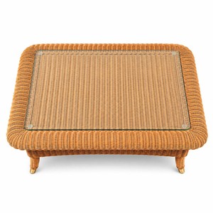 Casa Padrino Luxus Rattan Couchtisch mit Glasplatte Honigfarben 98 cm - Hotel Möbel - Rattan Möbel - Luxus Möbel