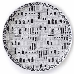 Casa Padrino bandeja de servir de lujo blanco / negro Ø 40 cm - Bandeja redonda de metal - Accesorios de hostelería - Pintada a mano en Italia