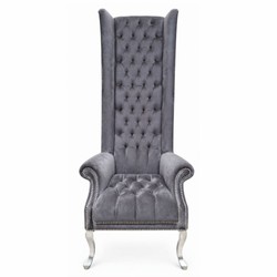 Barock Hochlehn Sessel Grau Silber