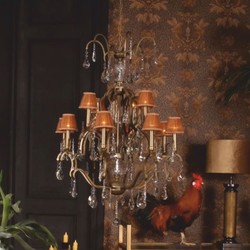 Casa Padrino lustre baroque en cristal or / marron Ø 95 x H. 135 cm - Magnifique lustre en métal avec abat-jour en tissu - Éclairage baroque