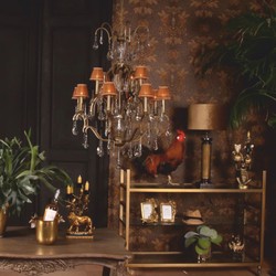 Casa Padrino lustre baroque en cristal or / marron Ø 95 x H. 135 cm - Magnifique lustre en métal avec abat-jour en tissu - Éclairage baroque