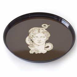 Casa Padrino bandeja de servir de lujo negro / oro / blanco / marrón Ø 40 cm - Bandeja de metal - Accesorios de hostelería - Pintada a mano en Italia